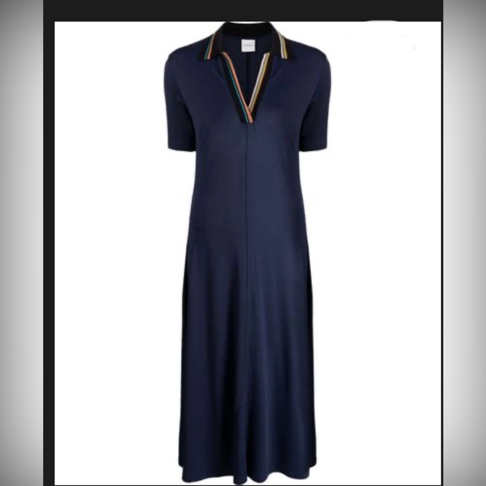 Paul Smith Blue Sheath Polo Collar Midi Dress